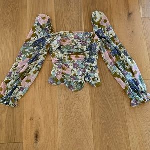 Tonina Top in off white retro floral